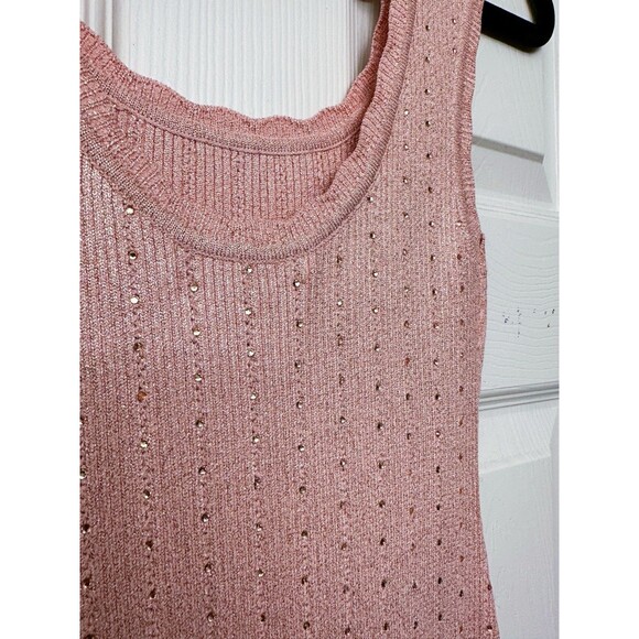 LoveShackFancy Metallic Godet Mini Dress Pink Crystal Knit Womens Size Small New - Picture 8 of 10